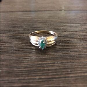 10K Gold, diamond, and Emerald (may birthstone) Marquee ring in size 9